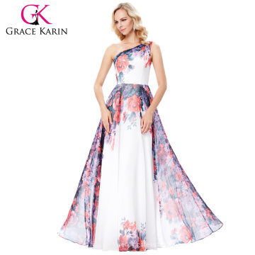 Grace Karin One Shoulder Chiffon Flower Pattern Long Prom Festa Vestido 7 Tamanho US 4 ~ 16 GK000134-1